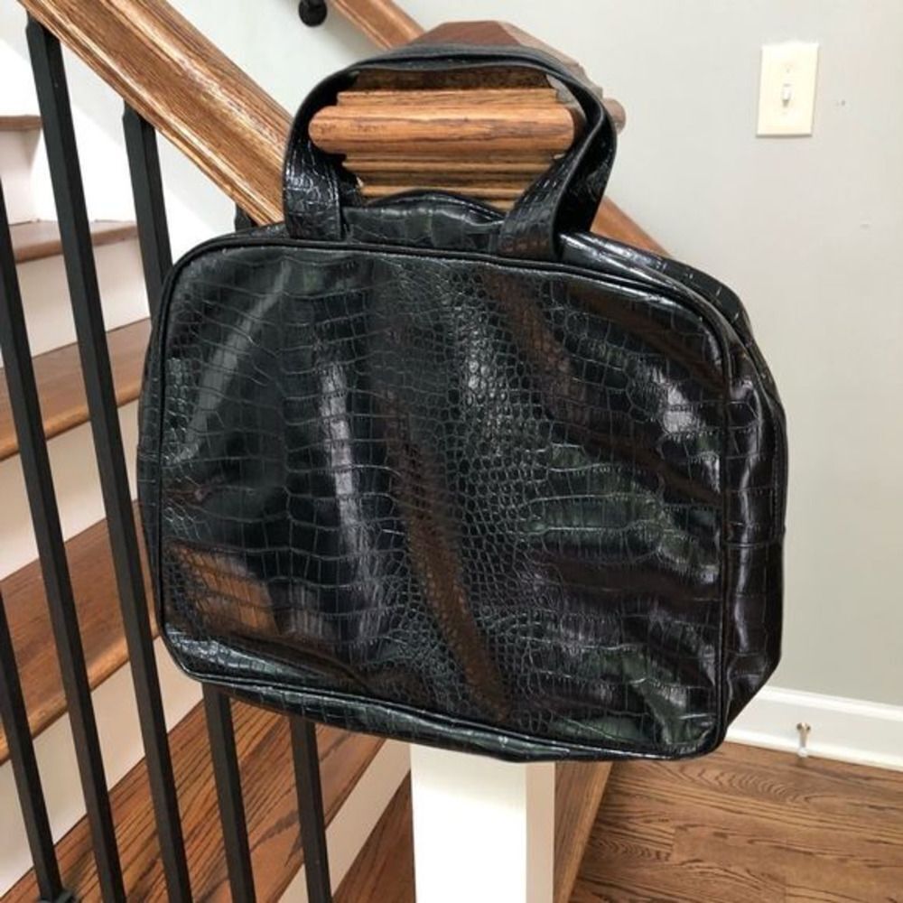 Saks Fifth Avenue shiny black crocodile patterned laptop bag‎ or purse